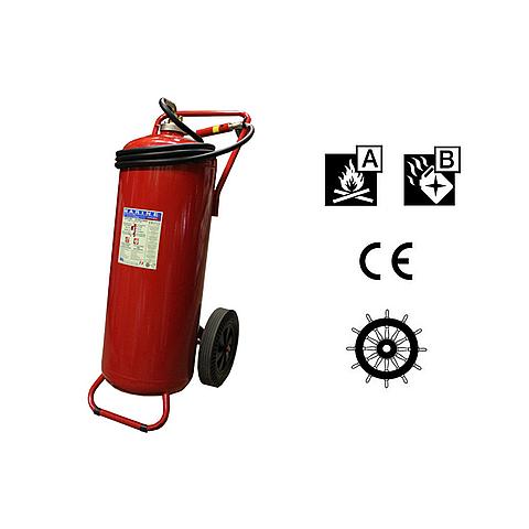 SG00268 Foam Wheeled Extinguisher 150 liters AB (cartridge) Wheeled extinguisher is designed for professional use under severe circumstances, resulting in a high level of quality and ease of use. The cylinder, CE marked,  has the welded frame. Ease of mobility is achieved as a result of the large wheels with solid rubber tyres and push bar also ensuring good stability during operation.